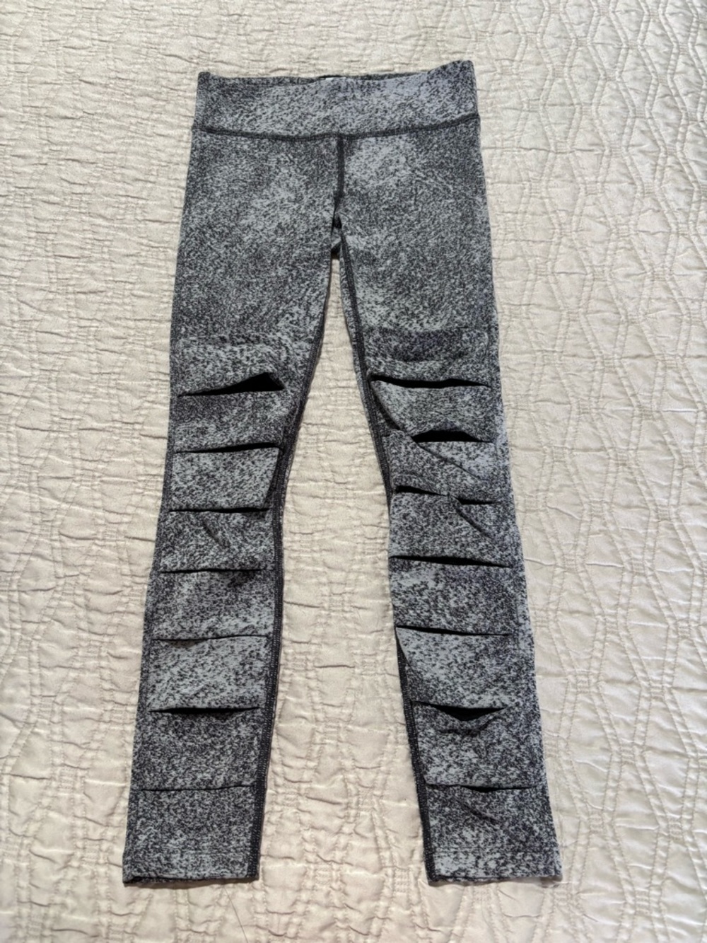 Ivivva Girls Gray Speckled Leggings with Slashed Knee Detail